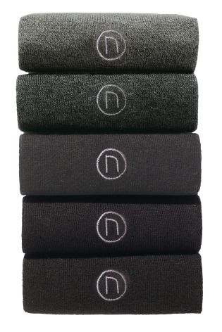 Grey/Black N Embroidered Socks Five Pack